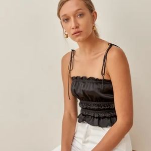 Reformation Viviana Black Silk Top Ties Small